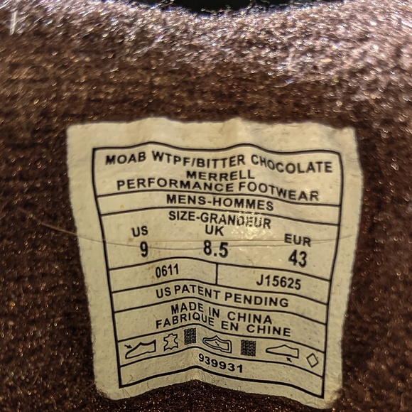 Merrell Moab chocolate brown mens 9 hiking boots - Picture 8 of 8